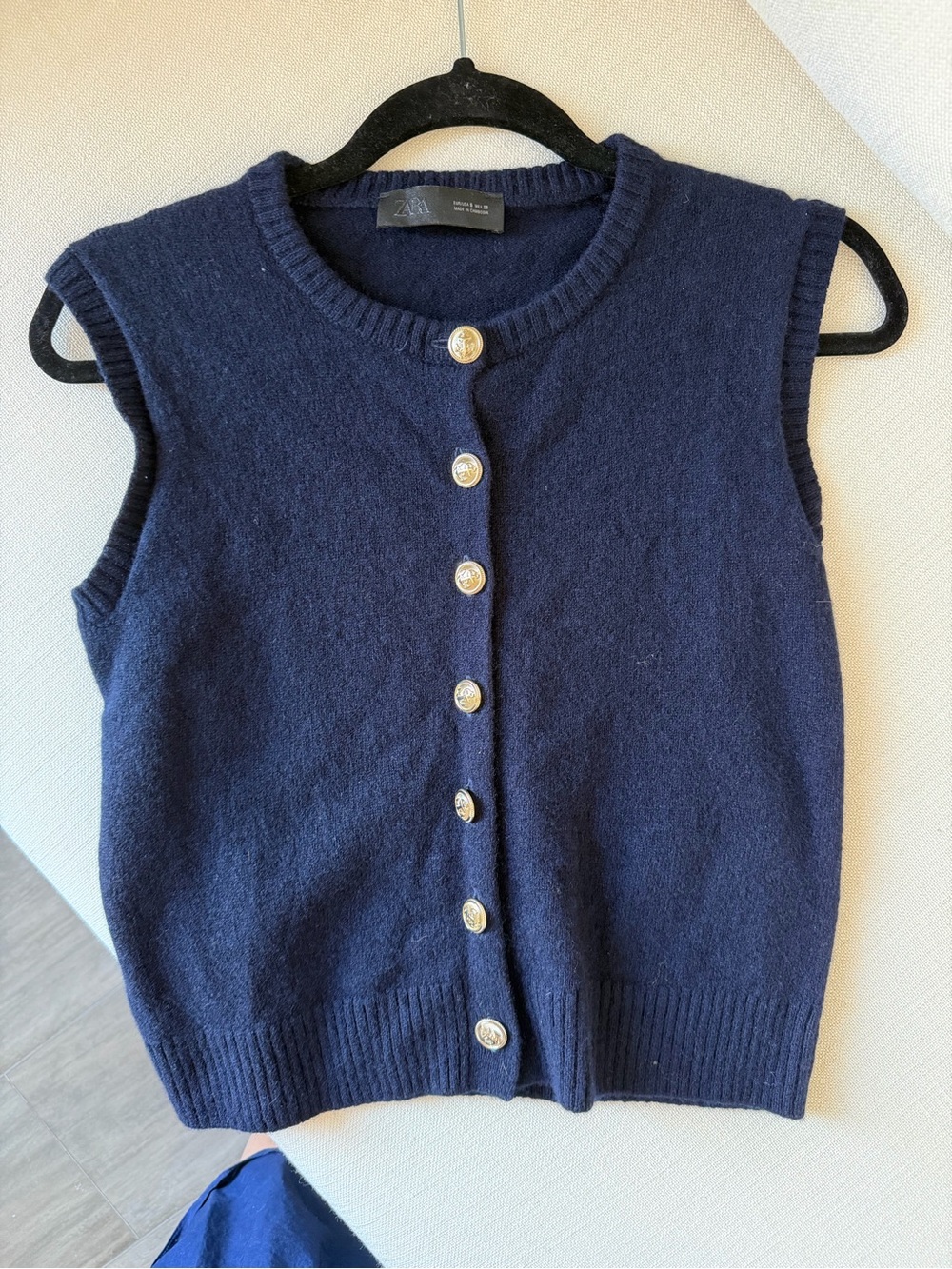 Zara Navy Sleeveless Knit Vest with Gold Buttons